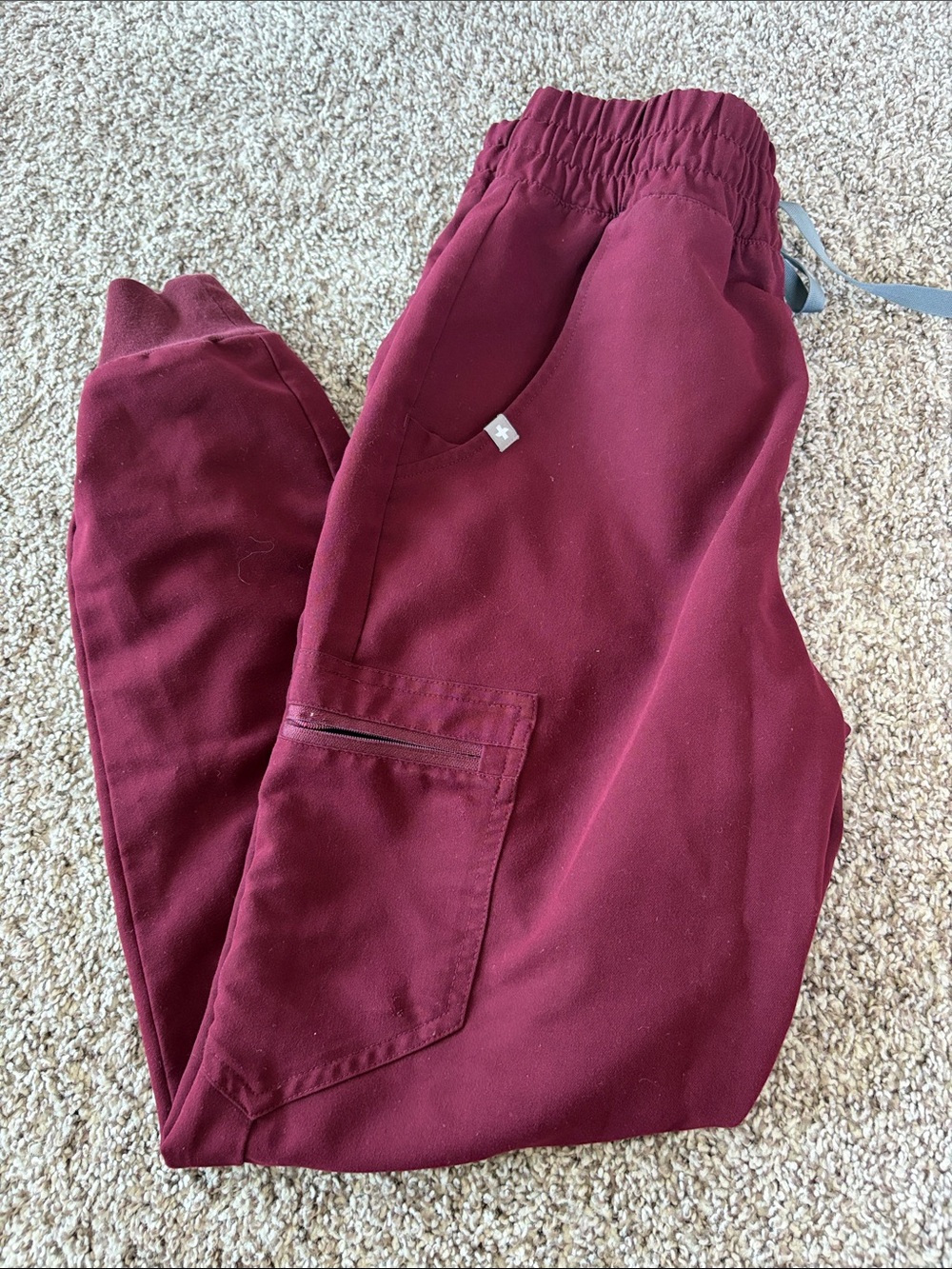 FIGS Women's Maroon Jogger Scrub with Gray Drawstring